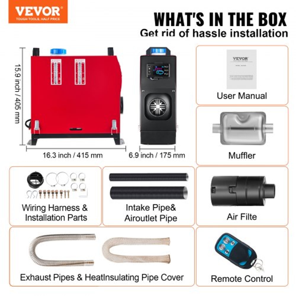 Diesel Air Heater All in One, Diesel Parking Heater with Silencer & Remote Control LCD Switch for RV, Motorhome, Bus