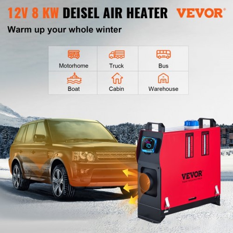 All-in-One Diesel Air Heater, Outlet Remote Control Parking Heater with Silencer & Blue LCD for RV, Trucks, Buss