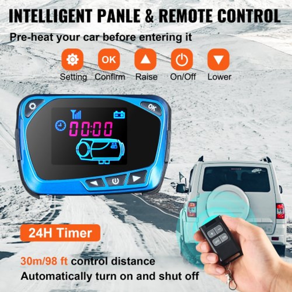 All-in-One Diesel Air Heater, Outlet Remote Control Parking Heater with Silencer & Blue LCD for RV, Trucks, Buss