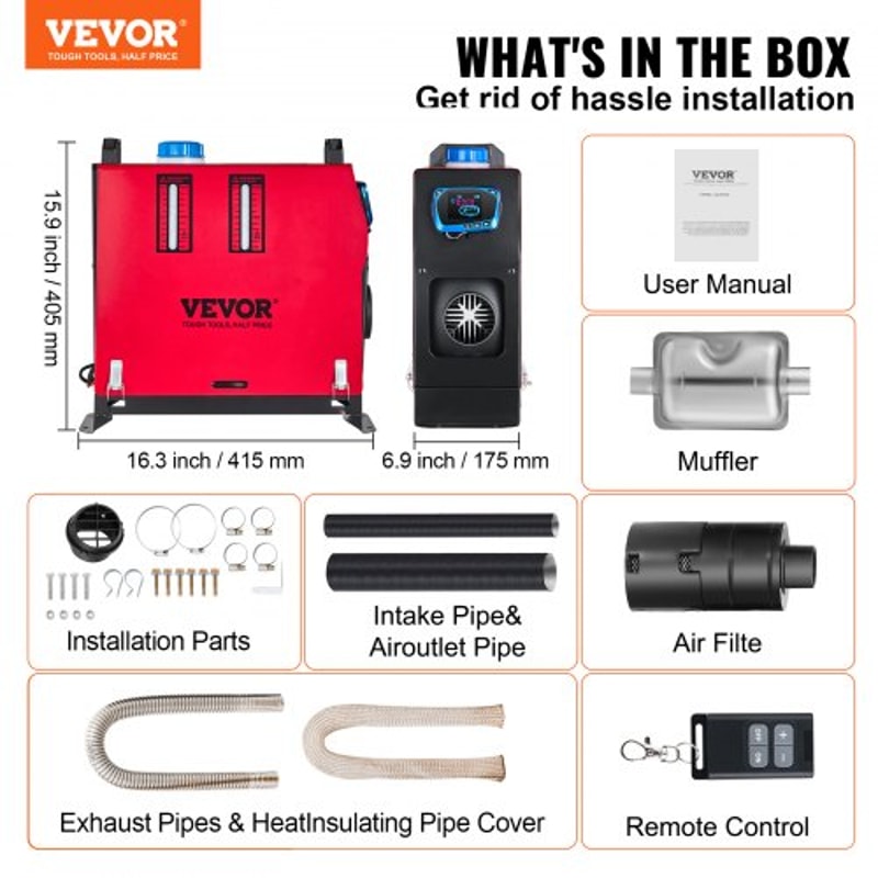 Diesel Air Heater All-in-One, Remote Control & LCD Switch, Muffler Silencer for Car, Bus, Trucks, RV, Motorhome & Boats