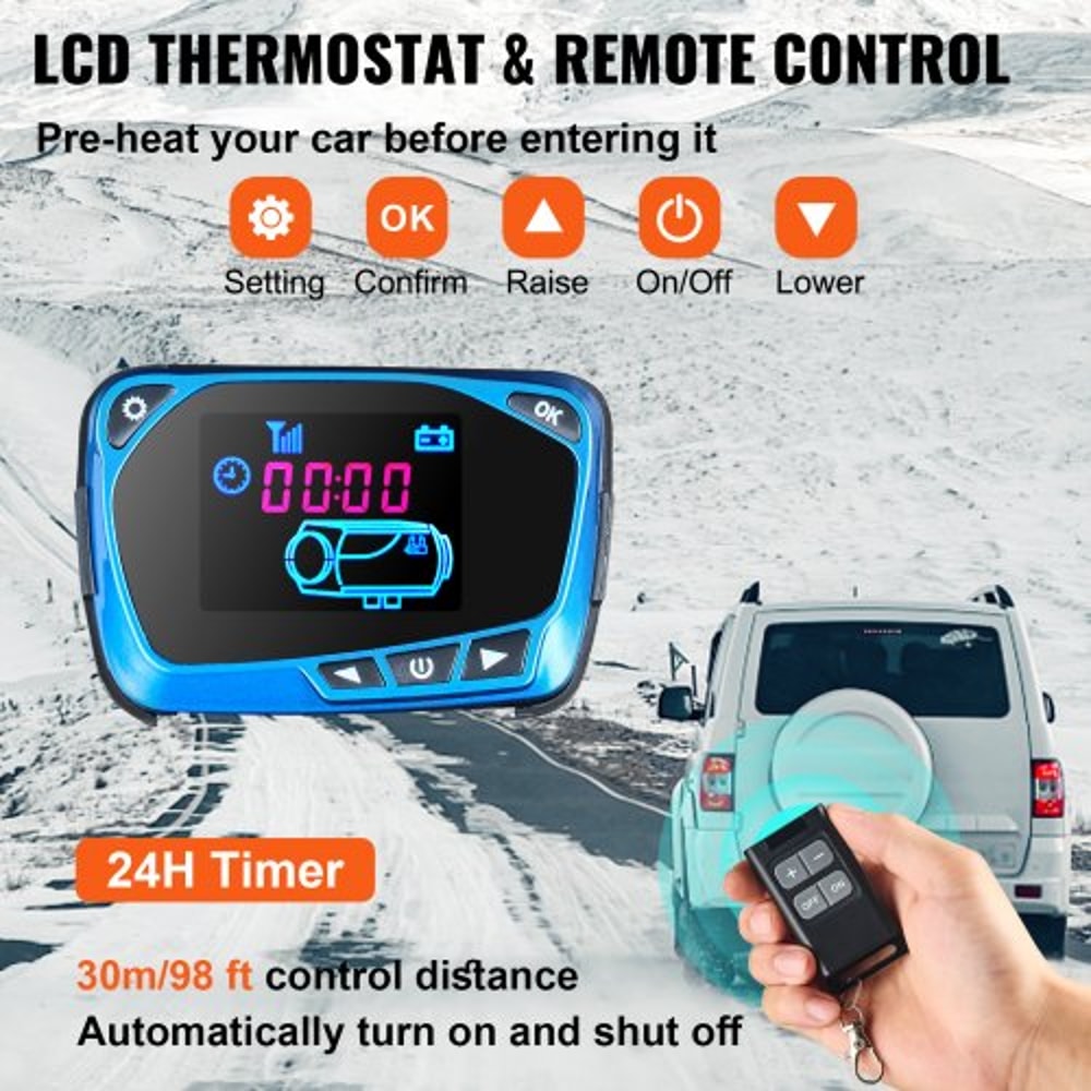 Diesel Air Heater All In One, Fast Heating Diesel Parking Heater with Red LCD Switch & Remote Control for Car, RV, Truck