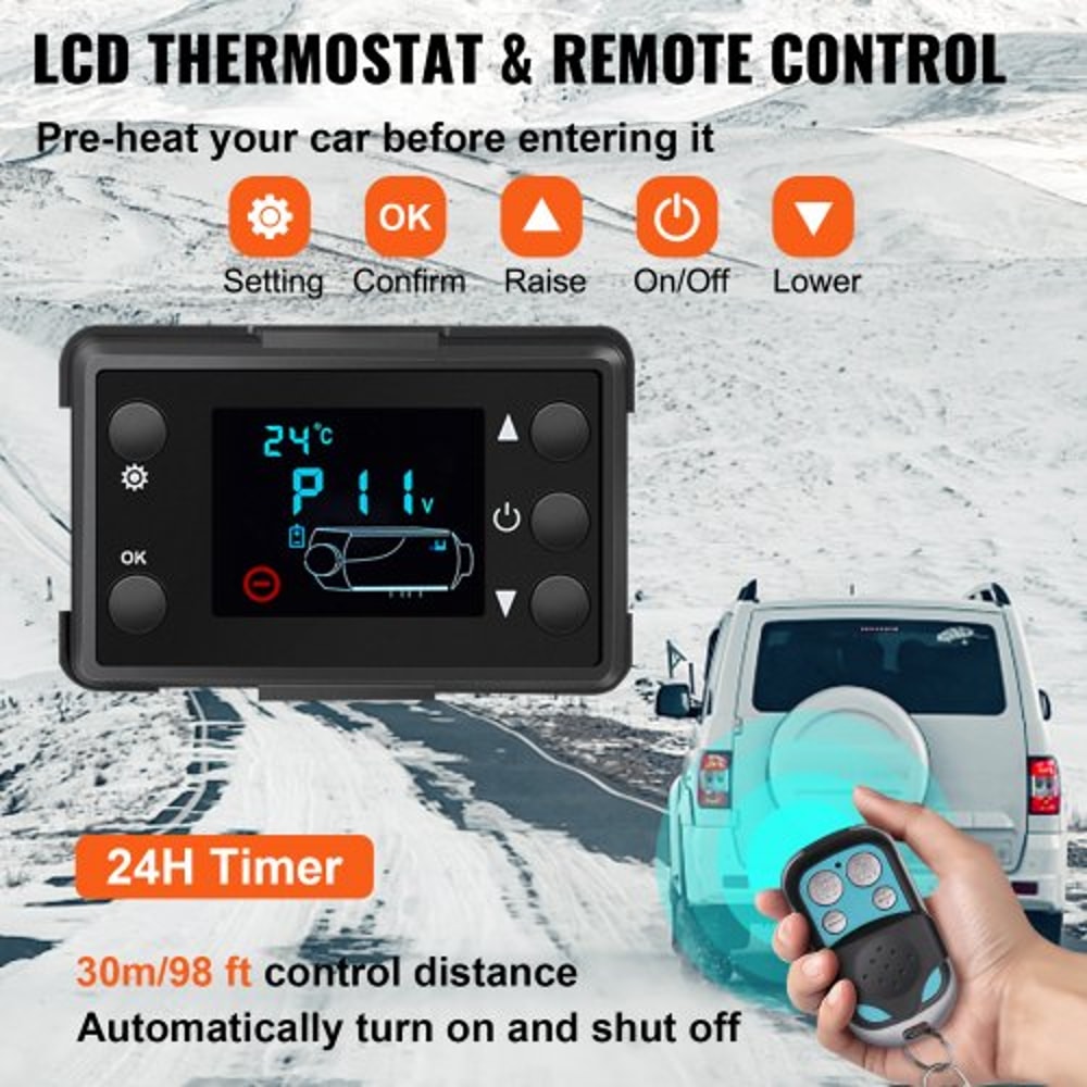 Diesel Air Heater, All-in-One Parking Heater with Black LCD & Remote Control, Fast Heating Mini Truck Heater for RV