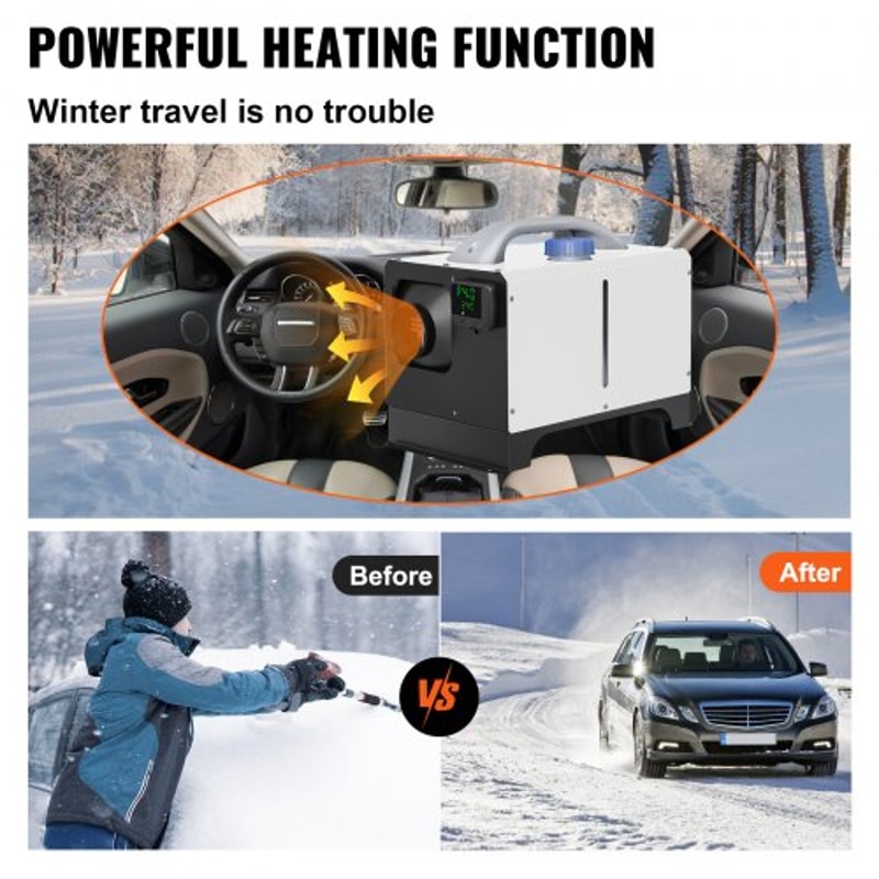 Diesel Air Heater Parking Heater Truck Heater with One Air Outlet, Black LCD Switch & Remote Control, Fast Heating
