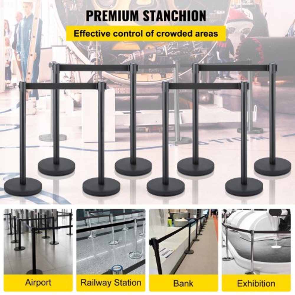 Crowd Control Barrier Stanchion Posts with Queue Pole Retractable Belt, Durable Stainless Steel Crowd Management Set