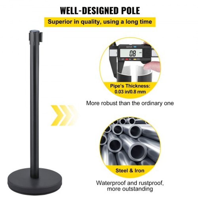 Crowd Control Barrier Stanchion Posts with Queue Pole Retractable Belt, Durable Stainless Steel Crowd Management Set