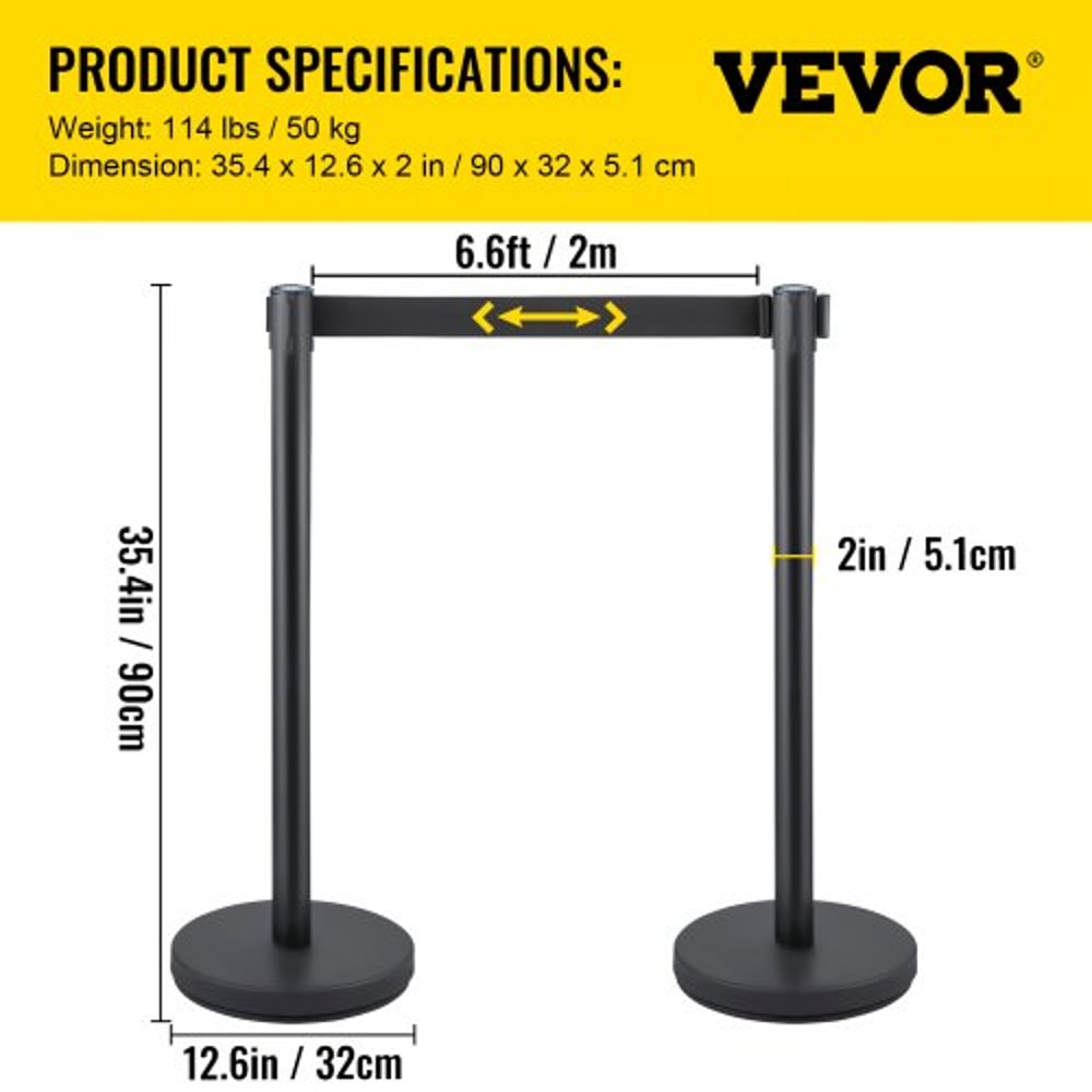 Crowd Control Barrier Stanchion Posts with Queue Pole Retractable Belt, Durable Stainless Steel Crowd Management Set