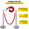 Crowd Control Stanchion Set, Silver Stainless Steel Barrier with Red Velvet Rope & Weighted Metal Base, Quick Setup