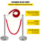 Crowd Control Stanchion Set, Silver Stainless Steel Barrier with Red Velvet Rope & Weighted Metal Base, Quick Setup