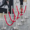 Crowd Control Stanchion Set, Silver Stainless Steel Barrier with Red Velvet Rope & Weighted Metal Base, Quick Setup