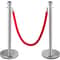 Crowd Control Stanchion Set, Silver Stainless Steel Barrier with Red Velvet Rope & Weighted Metal Base, Quick Setup