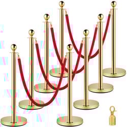 premium crowd control stanchion set with red velvet rope, gold stainless steel posts & heavy-duty base