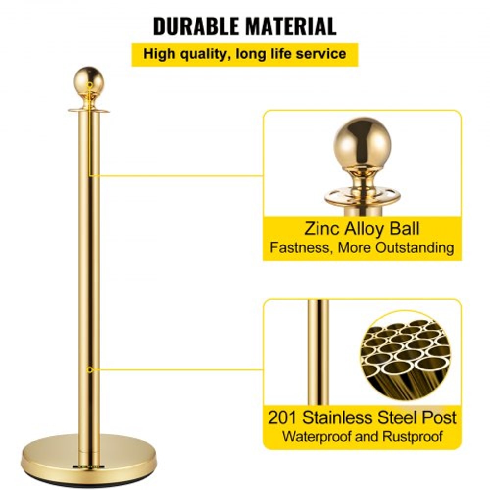 Premium Crowd Control Stanchion Set with Red Velvet Rope, Gold Stainless Steel Posts & Heavy-Duty Base