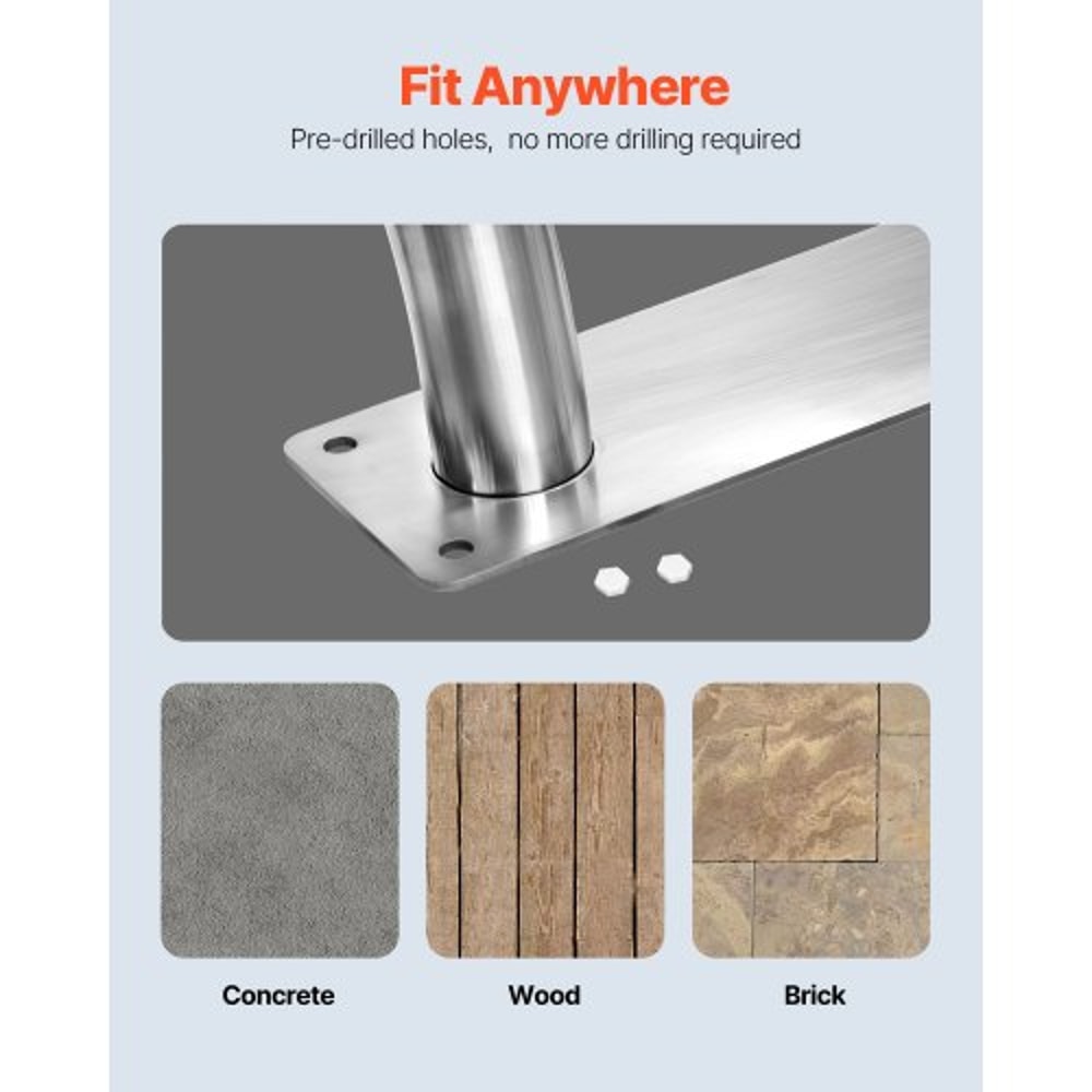 304 Stainless Steel Stair Pool Hand Rail 375lbs Load Capacity With Quick Mount Base Plate Complete 6