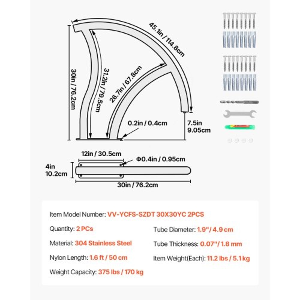 304 Stainless Steel Stair Pool Hand Rail 375lbs Load Capacity With Quick Mount Base Plate Complete 7