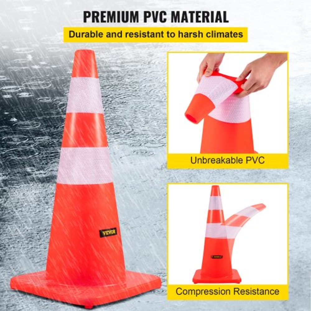 HeavyDuty 28 Traffic Cones 12Pack HighVisibility PVC Safety Cones With Reflective Strips For Drivew 3