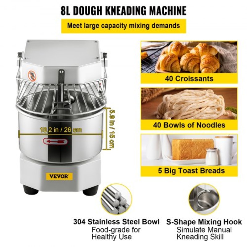 450W Commercial Dough Mixer 73Qt Stainless Steel Spiral Kneader With Timer Safety Shield For Pizze 3