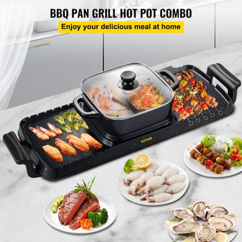 2400W 2in1 Electric Hot Pot Grill Dual Temp Control Smokeless BBQ Pan With Nonstick Coating For 18 2