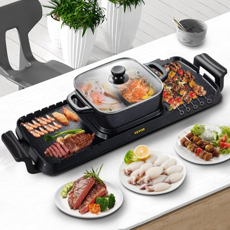 2400W 2in1 Electric Hot Pot Grill Dual Temp Control Smokeless BBQ Pan With Nonstick Coating For 18 0