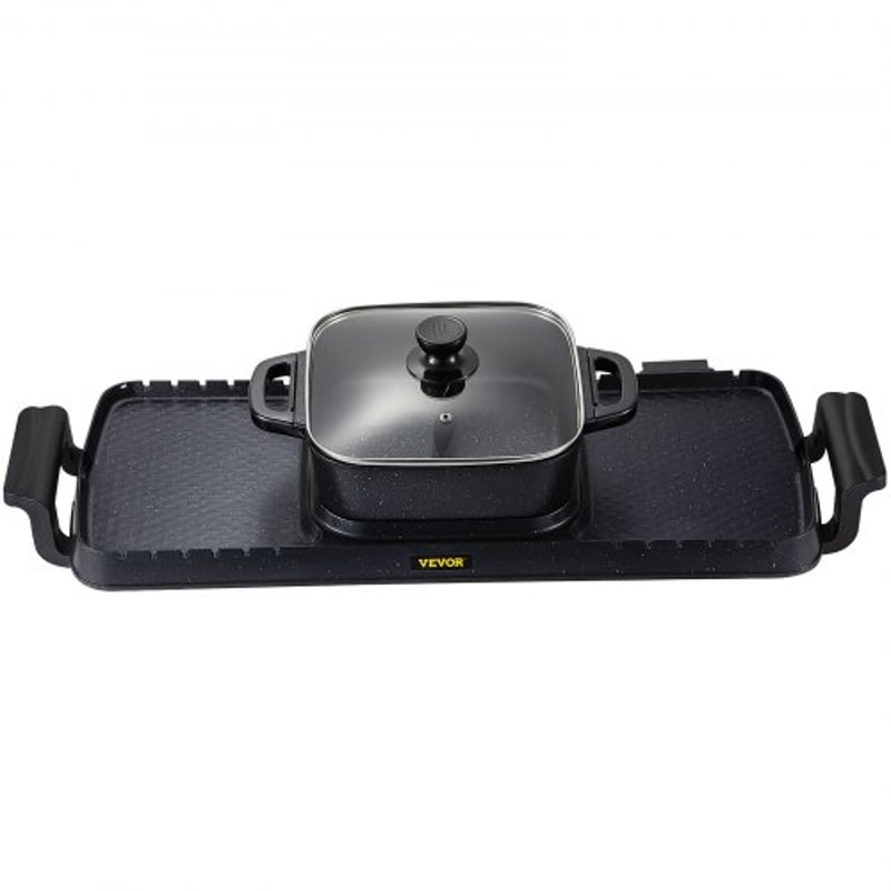 2400W 2in1 Electric Hot Pot Grill Dual Temp Control Smokeless BBQ Pan With Nonstick Coating For 18 9