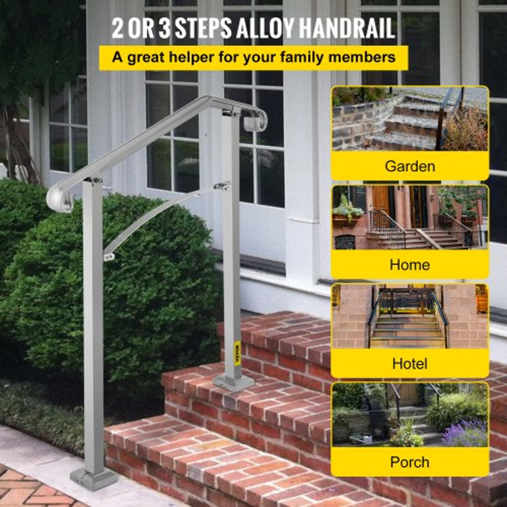 Alloy Metal Stair Handrail Kit Fits 2 Or 3 Steps RustProof Porch Step Rail Secure Grab Bar For Elde 2