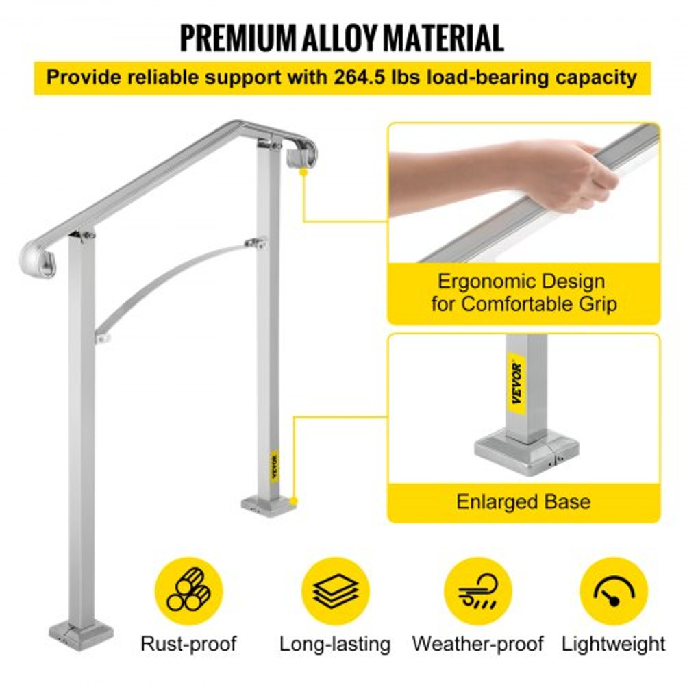 Alloy Metal Stair Handrail Kit Fits 2 Or 3 Steps RustProof Porch Step Rail Secure Grab Bar For Elde 4
