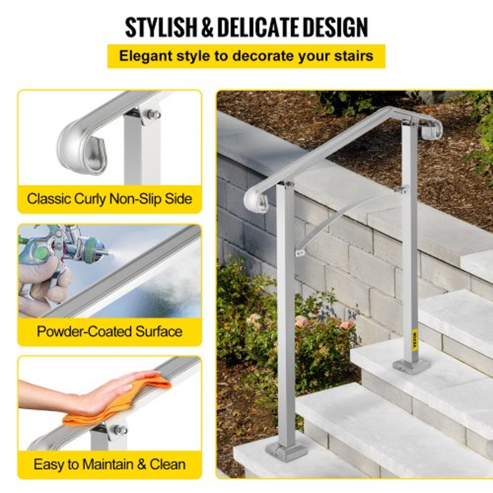 Alloy Metal Stair Handrail Kit Fits 2 Or 3 Steps RustProof Porch Step Rail Secure Grab Bar For Elde 6