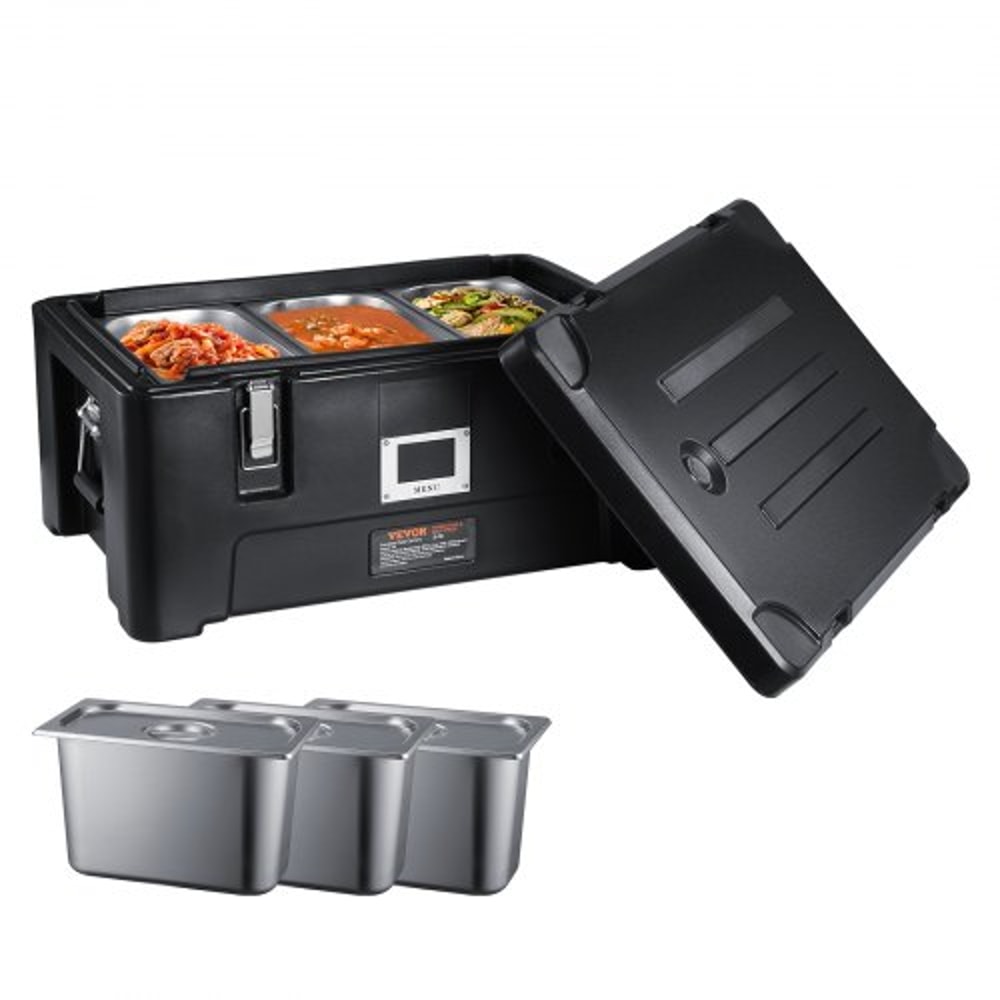 36Qt Stackable Catering Hot Box With 3 Stainless Steel Pans Top Load LLDPE Food Warmer WElastic Han 1