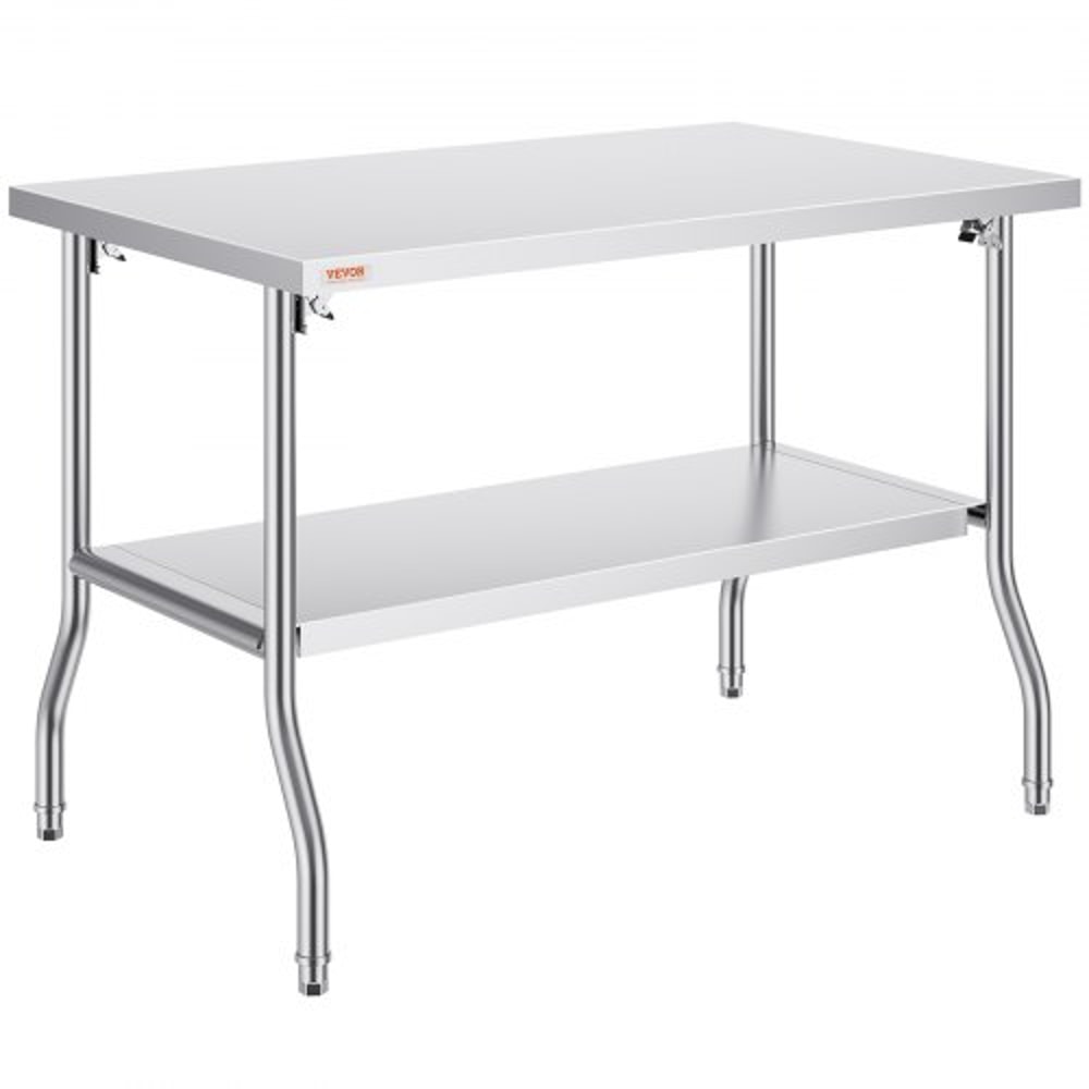 Stainless Steel Folding Table 48x30 Inch Commercial Prep Table WDouble Shelves HeavyDuty 772 Lbs Lo 0