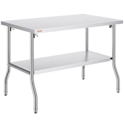 stainless steel folding table, 48x30 inch commercial prep table w/double shelves, heavy-duty 772 lbs load