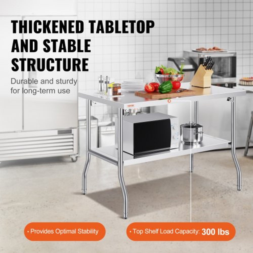 Stainless Steel Folding Table 48x30 Inch Commercial Prep Table WDouble Shelves HeavyDuty 772 Lbs Lo 3