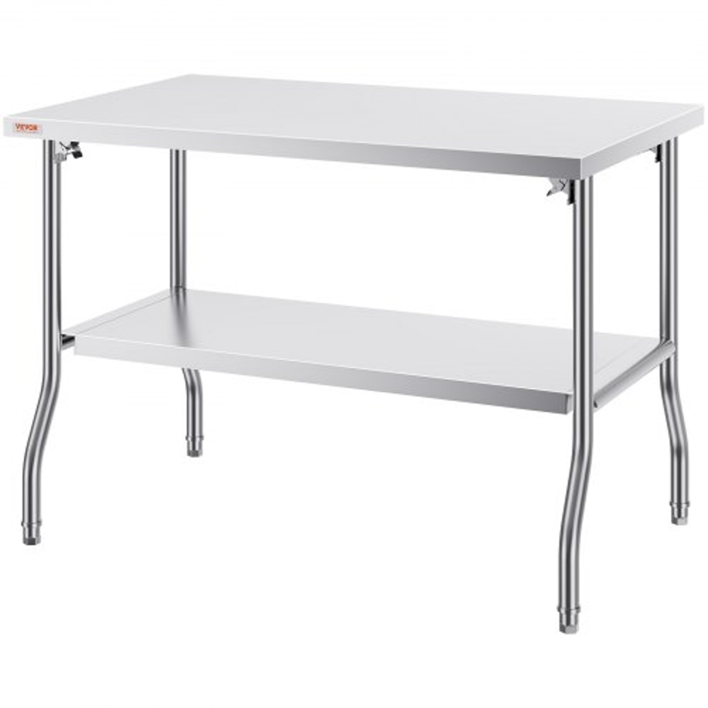 Stainless Steel Folding Table 48x30 Inch Commercial Prep Table WDouble Shelves HeavyDuty 772 Lbs Lo 8