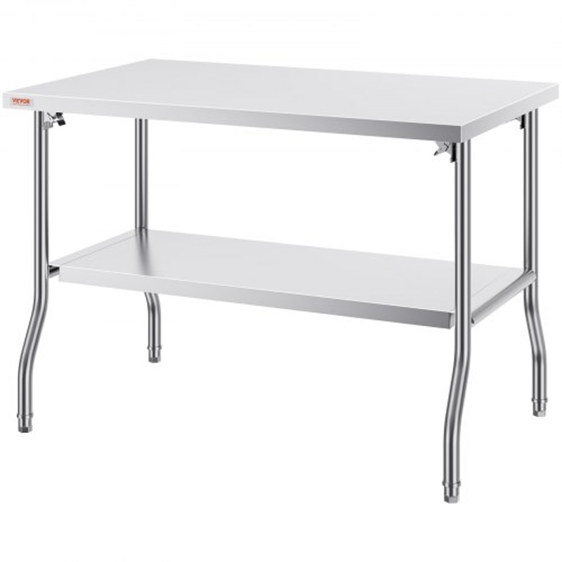 Stainless Steel Folding Table 48x30 Inch Commercial Prep Table WDouble Shelves HeavyDuty 772 Lbs Lo 8