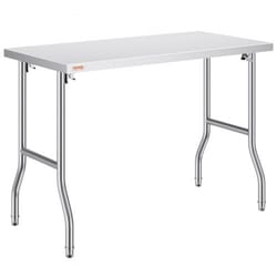 heavy-duty stainless steel folding table, 48" x 24" kitchen work table with 661 lbs load capacity, silver commercial