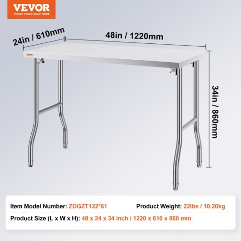 HeavyDuty Stainless Steel Folding Table 48 X 24 Kitchen Work Table With 661 Lbs Load Capacity Silve 7