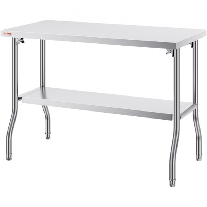 Commercial Stainless Steel Folding Prep Table HeavyDuty 300 Lbs Capacity Undershelf Storage Kitchen 8