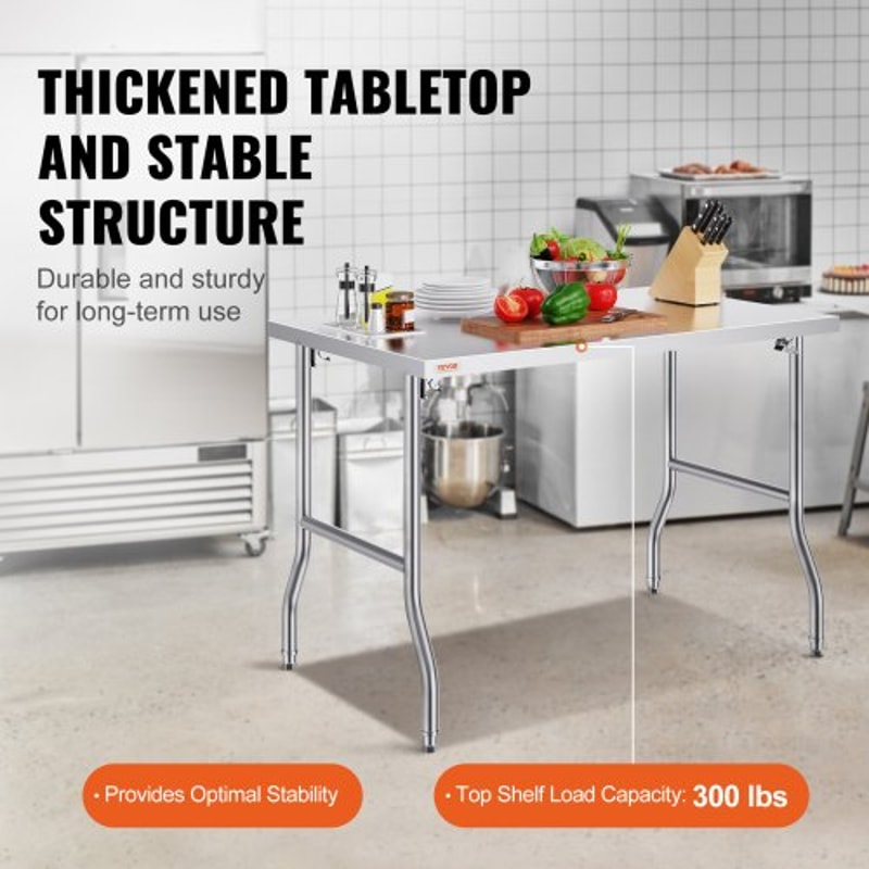 48x30 Inch Stainless Steel Kitchen Work Table HeavyDuty Folding Design W220 Lbs Capacity Commercial 4