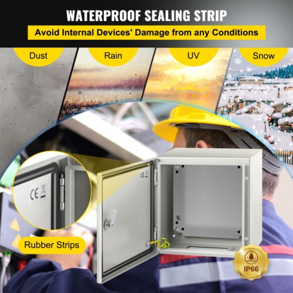 VEVOR NEMA Steel Enclosure, 12 x 12 x 8'' NEMA 4X Steel Electrical Box, IP66 Waterproof & Dustproof, Outdoor/Indoor Electrical Junction Box, with Mounting Plate
