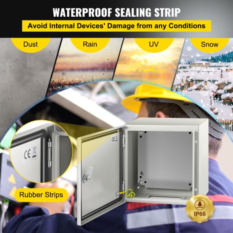 VEVOR NEMA Steel Enclosure, 12 x 12 x 8'' NEMA 4X Steel Electrical Box, IP66 Waterproof & Dustproof, Outdoor/Indoor Electrical Junction Box, with Mounting Plate