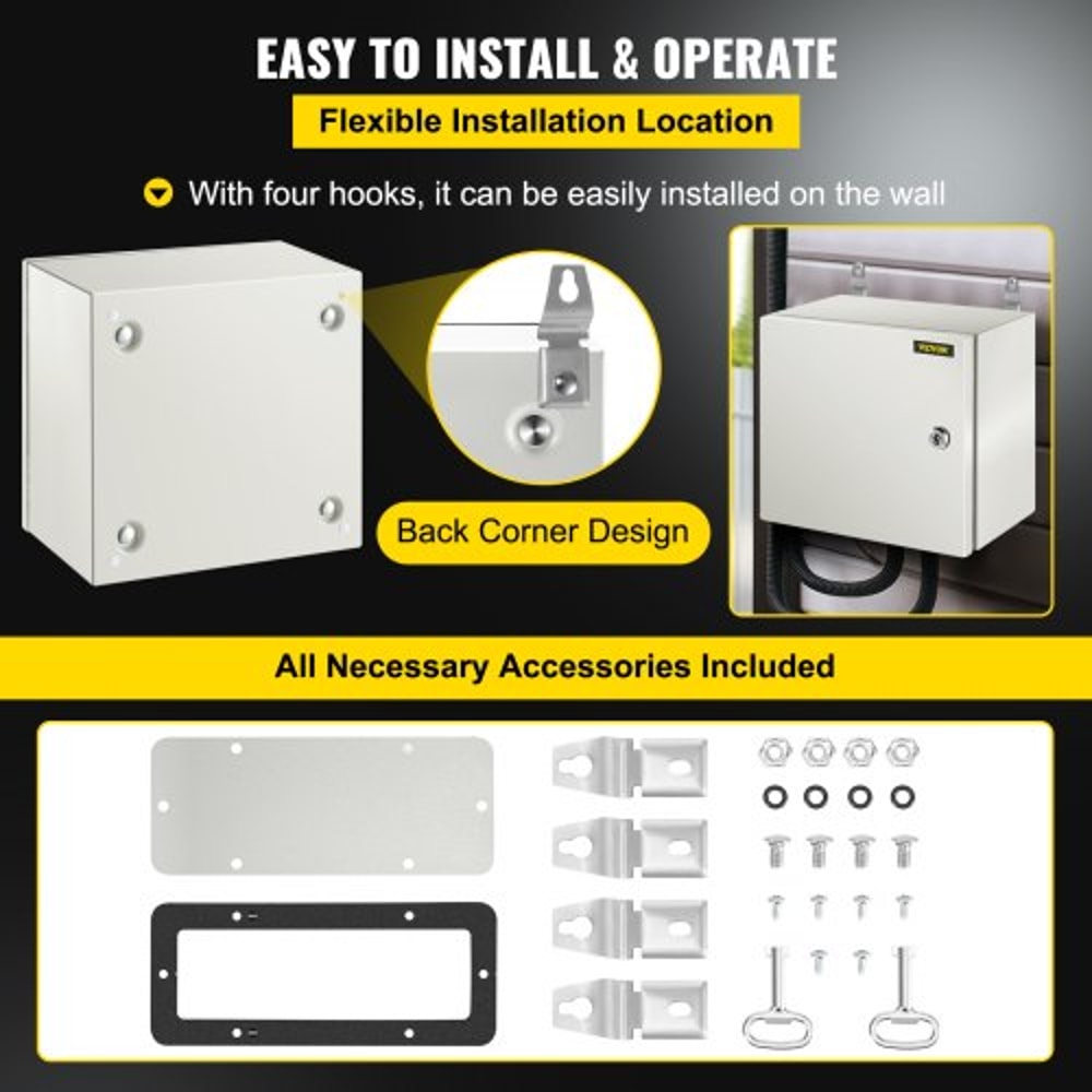 VEVOR NEMA Steel Enclosure, 12 x 12 x 8'' NEMA 4X Steel Electrical Box, IP66 Waterproof & Dustproof, Outdoor/Indoor Electrical Junction Box, with Mounting Plate