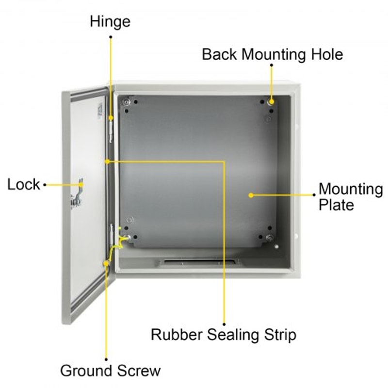 VEVOR NEMA Steel Enclosure, 12 x 12 x 8'' NEMA 4X Steel Electrical Box, IP66 Waterproof & Dustproof, Outdoor/Indoor Electrical Junction Box, with Mounting Plate