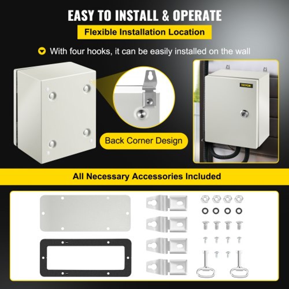 HeavyDuty 10x8x6 NEMA 4X Electrical Enclosure IP66 Waterproof Steel Junction Box For IndoorOutdoor 5