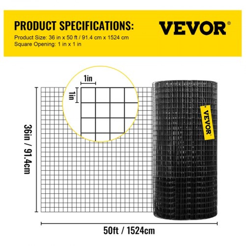 Hardware Cloth, Galvanized Steel Vinyl Coated Gauge Chicken Wire Fencing Mesh, Includes Wire Cutter & Gloves
