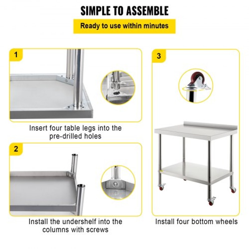 36 X 24 Inch Stainless Steel Prep Table 440lb Capacity Commercial Worktable With Adjustable Undersh 6