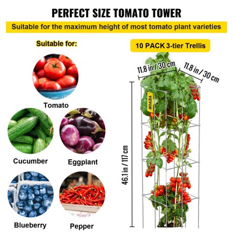 HeavyDuty Tomato Cages 10 Pack 461 Tall Square Plant Supports With PVC Coating Ideal For Tomatoes 3