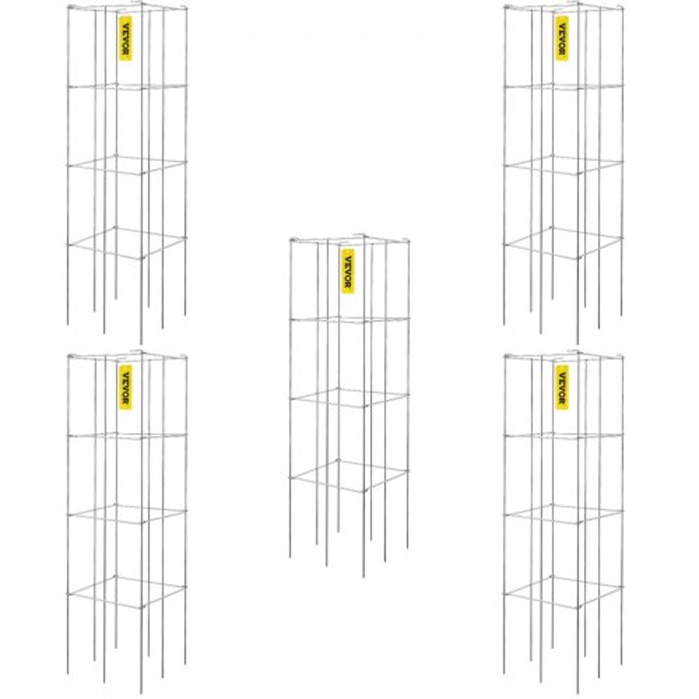 5Pack Square Tomato Cages 38ft Silver PVCCoated Steel Plant Supports For Tomatoes Vegetables Climb 0