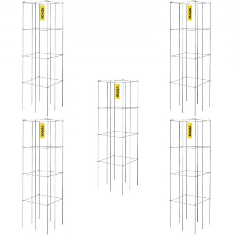 5Pack Square Tomato Cages 38ft Silver PVCCoated Steel Plant Supports For Tomatoes Vegetables Climb 0