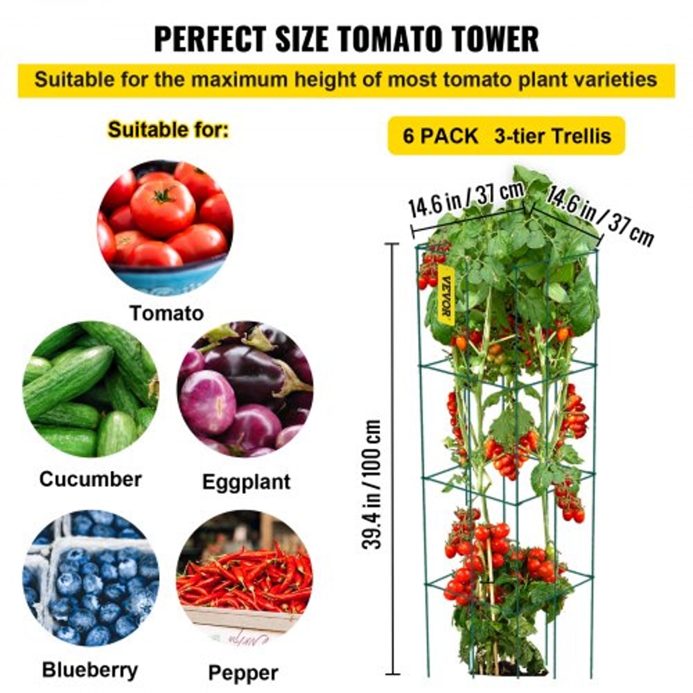 6Pack 394 Tomato Cages 146 Square Plant Support For Vegetables Fruits Flowers Green PVCCoated Ste 4