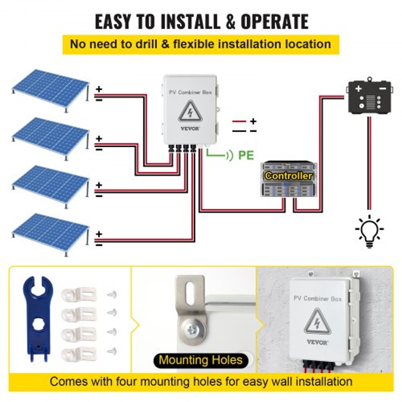 Solar PV Combiner Box 4 String 15A Fuse Box With 63A Breaker IP65 Waterproof For Outdoor Solar Pane 5