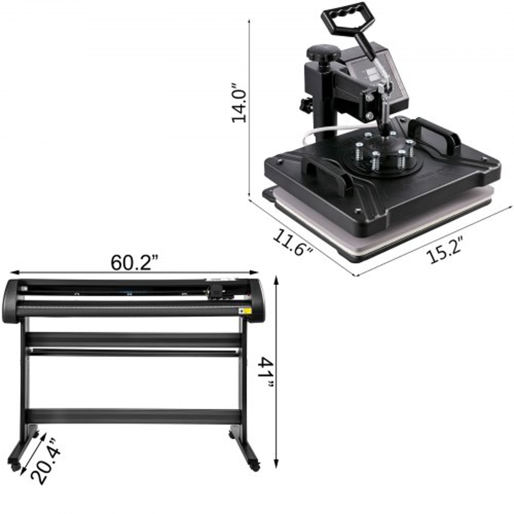 8-in-1 Heat Press & Vinyl Cutter Combo, 12"x15" Transfer Machine with 53" Cutting Plotter for DIY, T-Shirts, and Custom