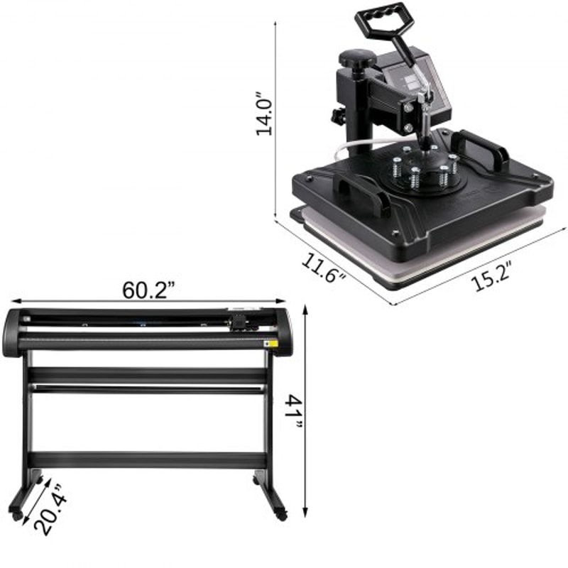 8-in-1 Heat Press & Vinyl Cutter Combo, 12"x15" Transfer Machine with 53" Cutting Plotter for DIY, T-Shirts, and Custom